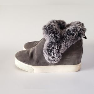 J Slides Women's Gray Leather Wedge Bootie Size 8.5 M